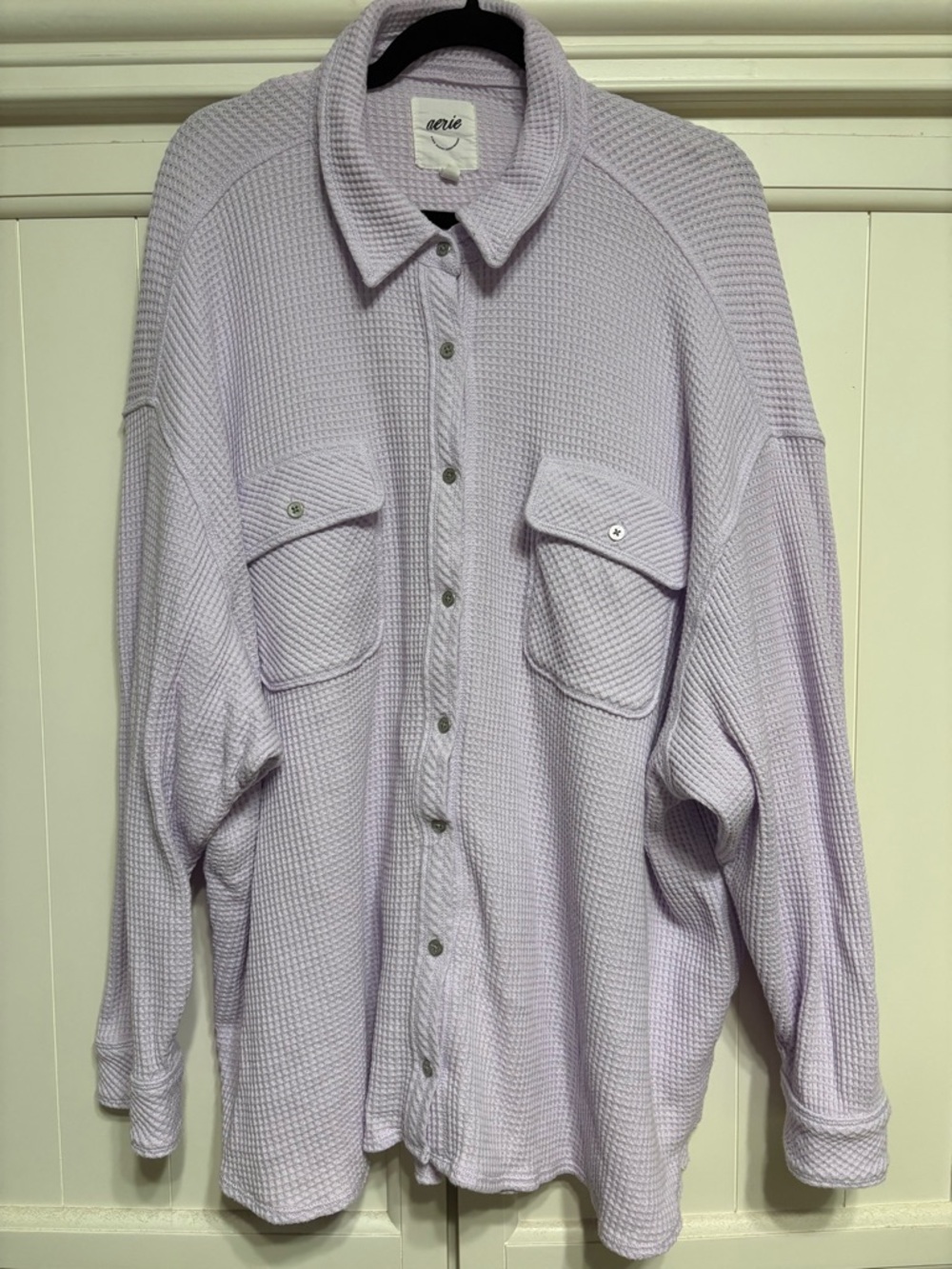 Aerie Light Lavender Waffle-Knit Button-Up